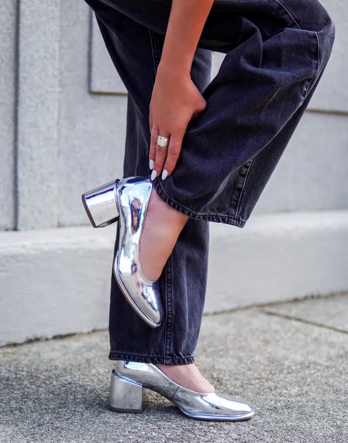 Aerosoles Pumps Comfortable Soft Square Toe Block Heel Pump In Silver Mirror Metallic Faux Leather Faux Leather 8211 Women