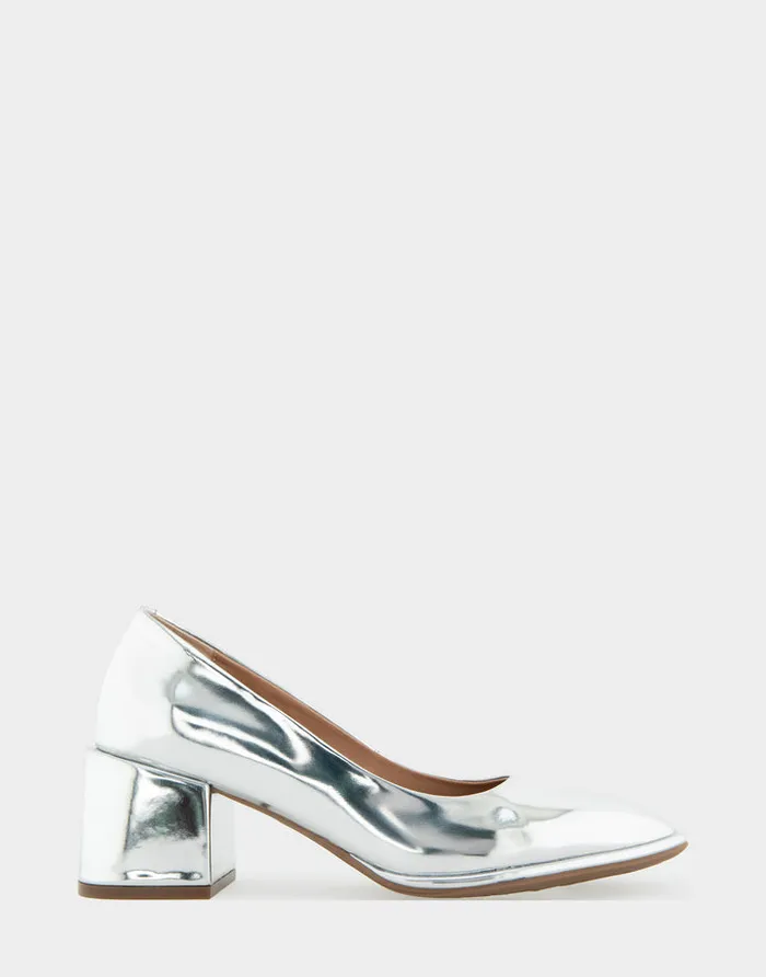 Aerosoles Pumps Comfortable Soft Square Toe Block Heel Pump In Silver Mirror Metallic Faux Leather Faux Leather 8211 Women