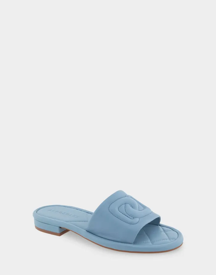 Aerosoles Slides Comfortable Debossed Chain Link Slide Sandal In Dusty Blue Leather 8211 Women Aerosoles Slides Comfortable Debossed Chain Link Slide Sandal In Dusty Blue Leather 8211 Women