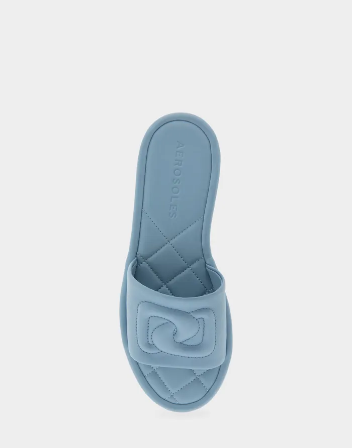 Aerosoles Slides Comfortable Debossed Chain Link Slide Sandal In Dusty Blue Leather 8211 Women