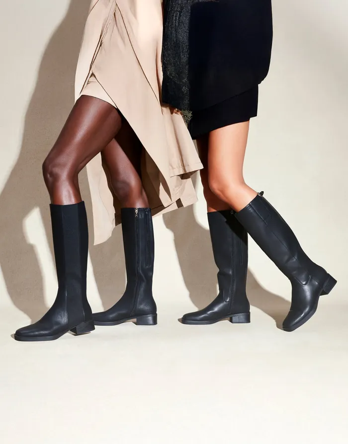 Aerosoles Tall Boots Comfortable Knee High Elastic Inset Equestrian Boot In Black Grainy Faux Leather Faux Leather 8211 Women