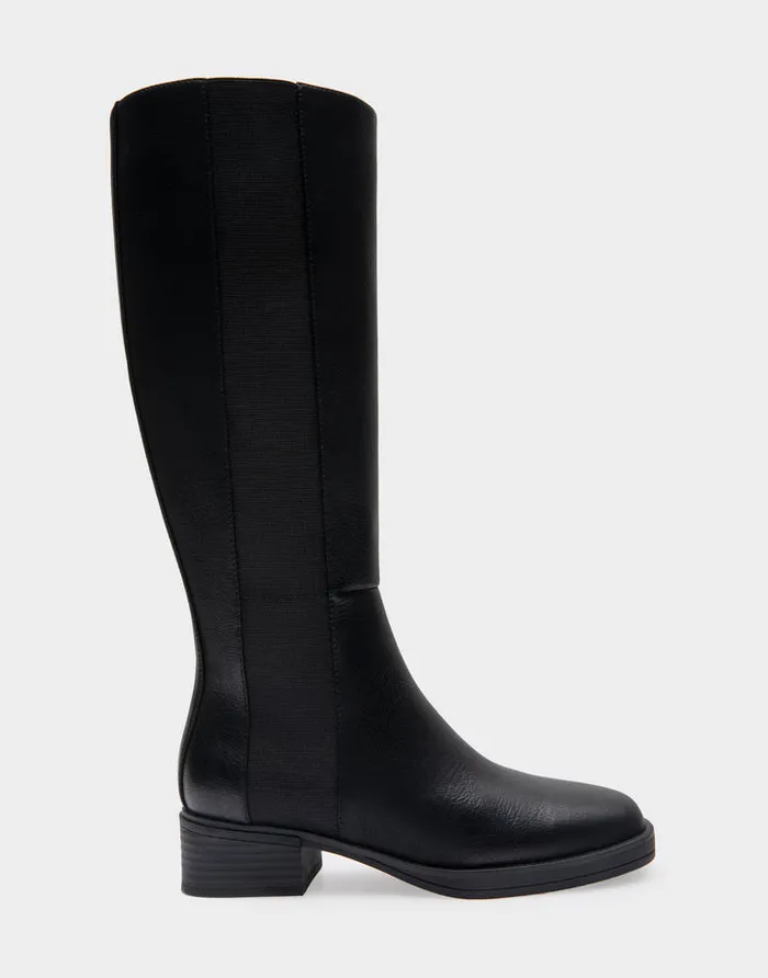 Aerosoles Tall Boots Comfortable Knee High Elastic Inset Equestrian Boot In Black Grainy Faux Leather Faux Leather 8211 Women