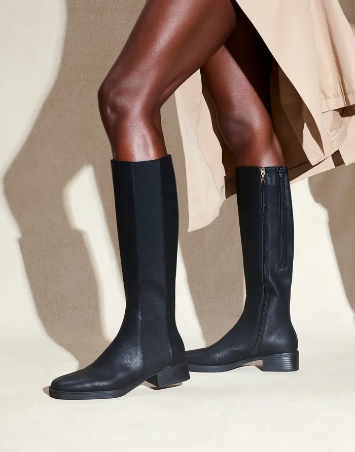 Aerosoles Tall Boots Comfortable Knee High Elastic Inset Equestrian Boot In Black Grainy Faux Leather Faux Leather 8211 Women