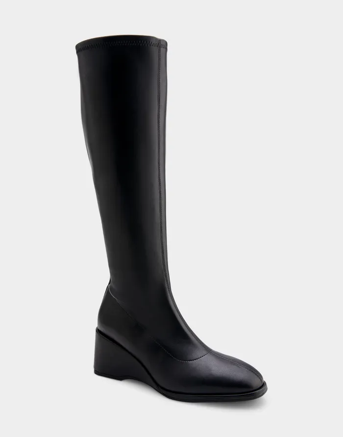 Aerosoles Tall Boots Comfortable Stretch Knee High Sculpted Wedge Boot In Black Stretch Faux Leather Faux Leather 8211 Women Aerosoles Tall Boots Comfortable Stretch Knee High Sculpted Wedge Boot In Black Stretch Faux Leather Faux Leather 8211 Women
