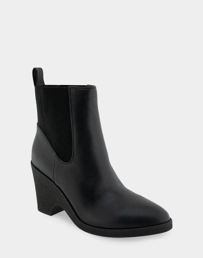Aerosoles Wedge Boots Comfortable Gored Sculpted Wedge Crepe Heel Bootie In Black Leather Leather 8211 Women Aerosoles Wedge Boots Comfortable Gored Sculpted Wedge Crepe Heel Bootie In Black Leather Leather 8211 Women