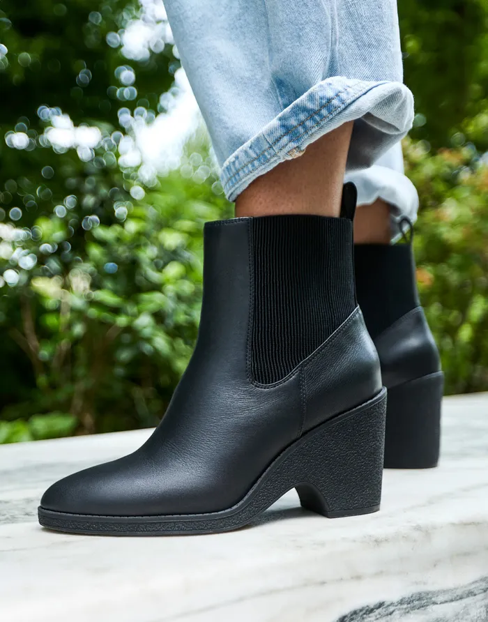 Aerosoles Wedge Boots Comfortable Gored Sculpted Wedge Crepe Heel Bootie In Black Leather Leather 8211 Women