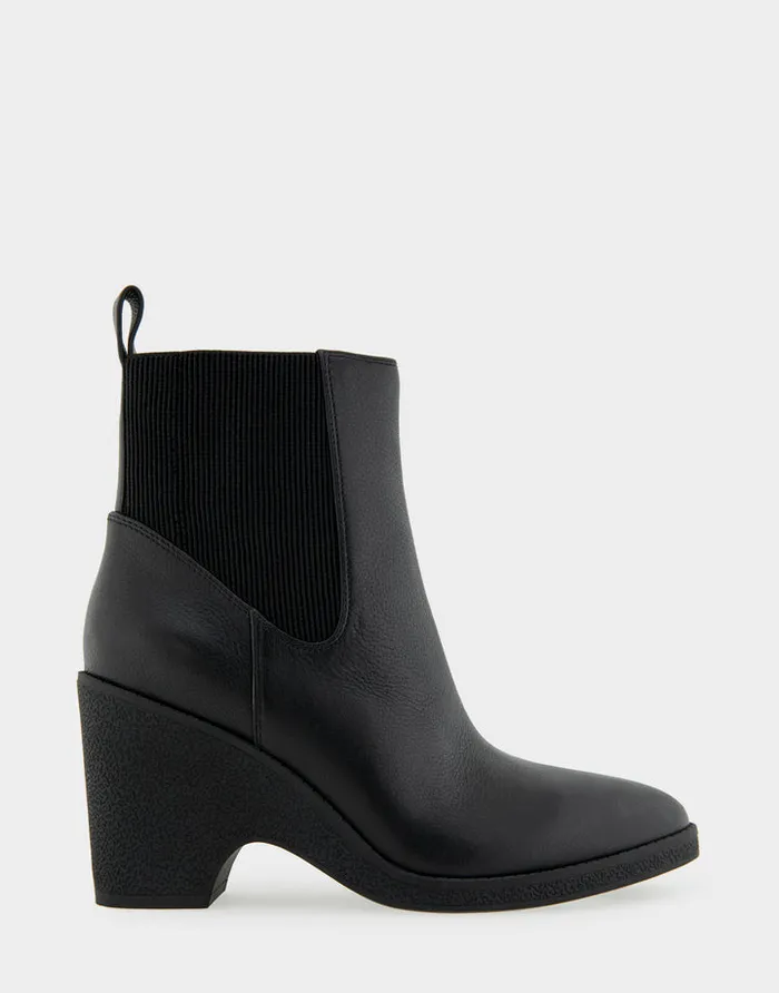 Aerosoles Wedge Boots Comfortable Gored Sculpted Wedge Crepe Heel Bootie In Black Leather Leather 8211 Women