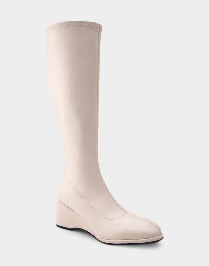 Aerosoles Wedge Boots Comfortable Stretch Knee High Sculpted Wedge Boot In Eggnog Stretch Faux Leather Faux Leather 8211 Women Aerosoles Wedge Boots Comfortable Stretch Knee High Sculpted Wedge Boot In Eggnog Stretch Faux Leather Faux Leather 8211 Women