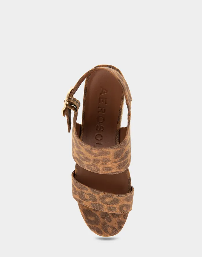 Aerosoles Wedges Comfortable Buckle Back Mid Wedge Sandal In Leopard Metallic Faux Suede Faux Suede 8211 Women