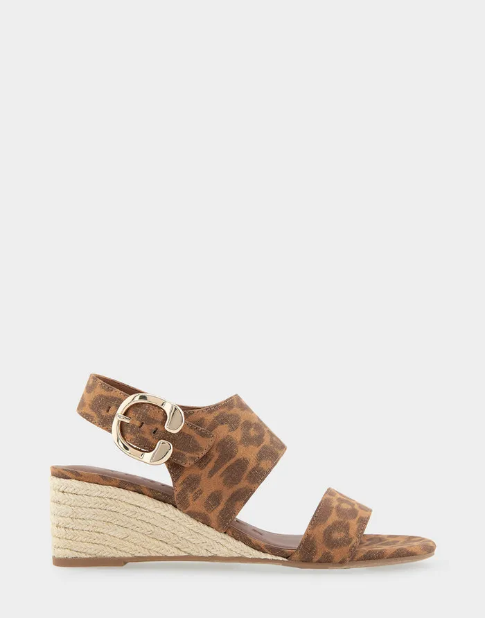 Aerosoles Wedges Comfortable Buckle Back Mid Wedge Sandal In Leopard Metallic Faux Suede Faux Suede 8211 Women