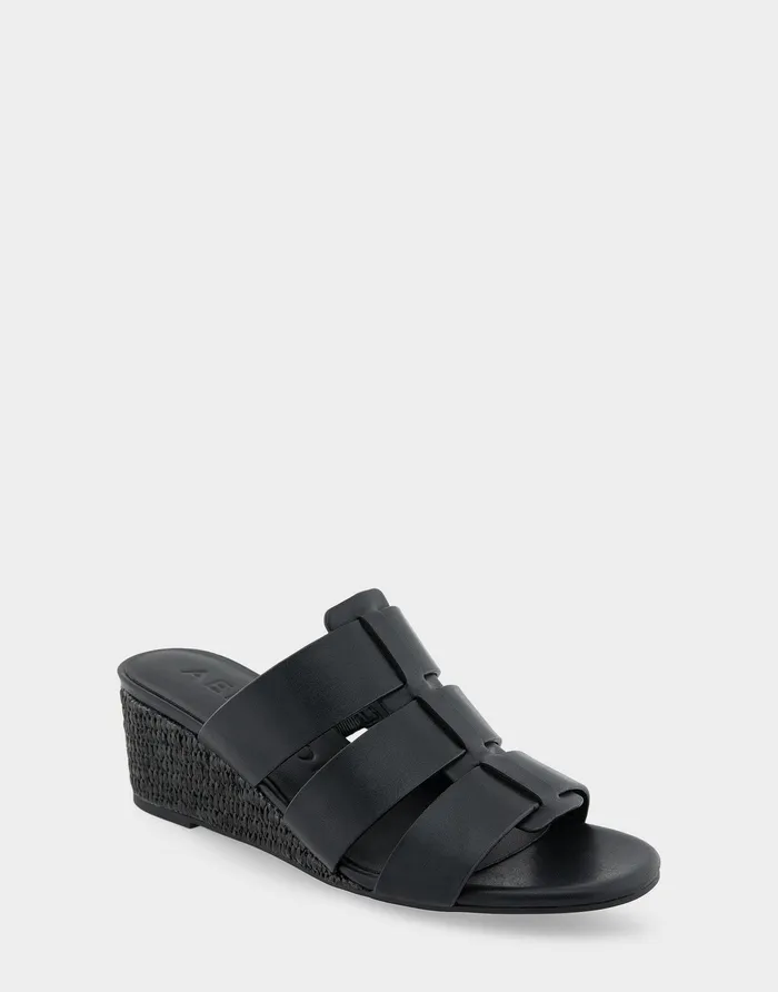 Aerosoles Wedges Comfortable Fisherman Mid Wedge Slide In Black Faux Leather 8211 Women Aerosoles Wedges Comfortable Fisherman Mid Wedge Slide In Black Faux Leather 8211 Women