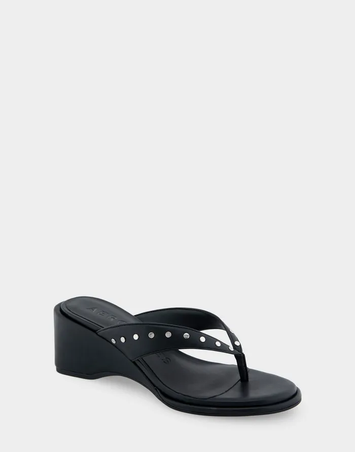 Aerosoles Wedges Comfortable Wedge Thong Sandal In Black Allover Faux Leather 8211 Women Aerosoles Wedges Comfortable Wedge Thong Sandal In Black Allover Faux Leather 8211 Women
