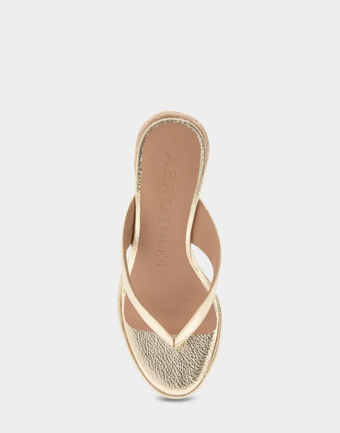 Aerosoles Wedges Comfortable Wedge Thong Sandal In Soft Gold Faux Leather 8211 Women