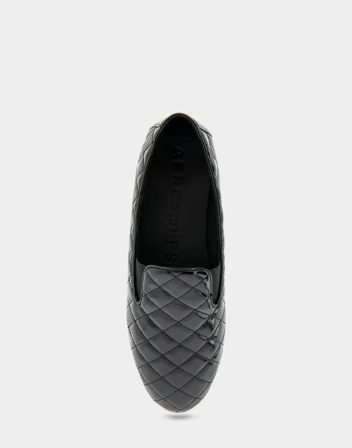 Aerosoles Wide Width Flats Comfortable Slip On Double Gore Loafer In Black Quilted Patent Faux Leather Faux Leather 8211 Women