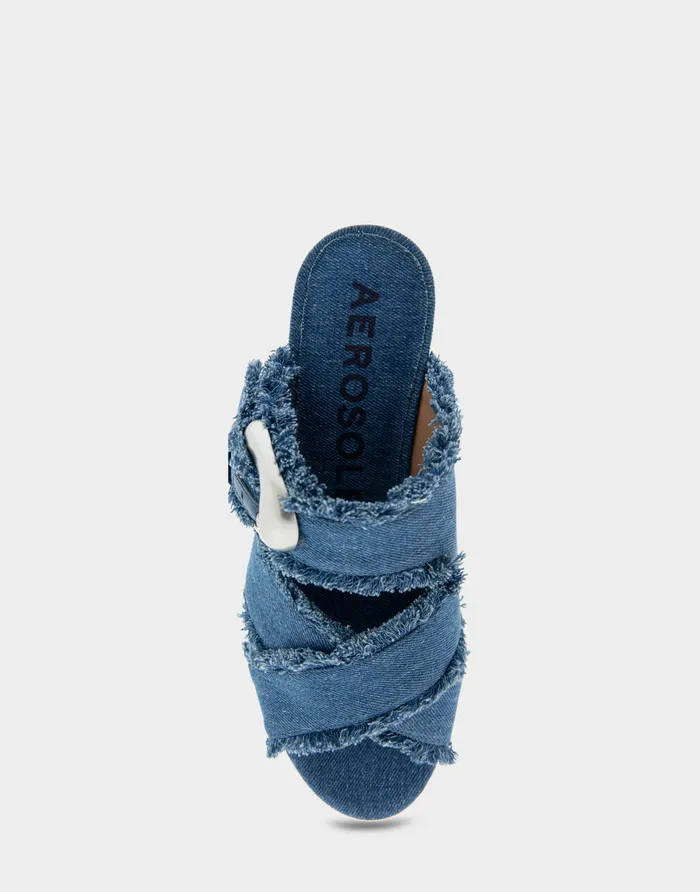 Aerosoles Wide Width Sandals Comfortable Crisscross Platform Slide Sandal In Denim Fabric Denim Fabric 8211 Women
