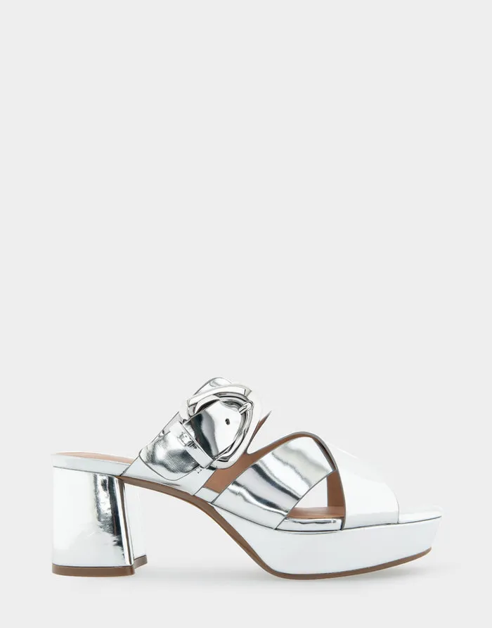 Aerosoles Wide Width Sandals Comfortable Crisscross Platform Slide Sandal In Silver Mirror Metallic Faux Leather 8211 Women