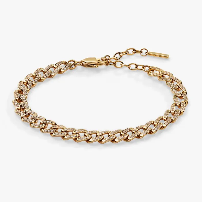 Alex And Ani Bracelets Women Crystal Pave Curb Chain Bracelet Stainless Steel Gold