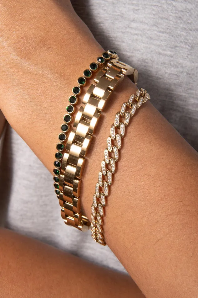 Alex And Ani Bracelets Women Crystal Pave Curb Chain Bracelet Stainless Steel Gold