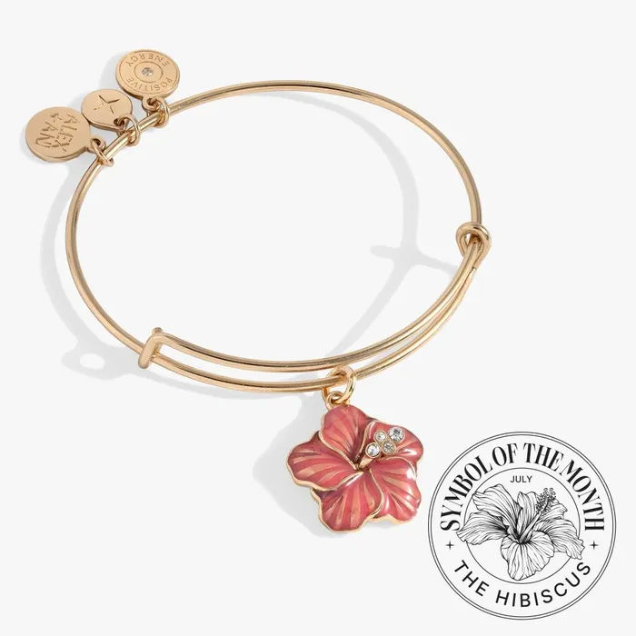 Alex And Ani Bracelets Women Hibiscus Charm Bangle Gold