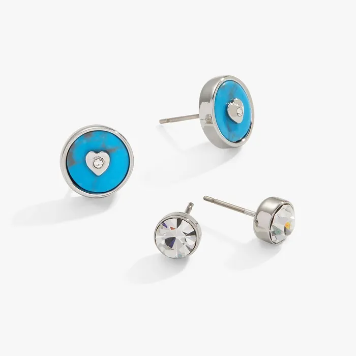 Alex And Ani Earrings Women Heart Crystal Earring Set Reconstituted Turquoise Silver