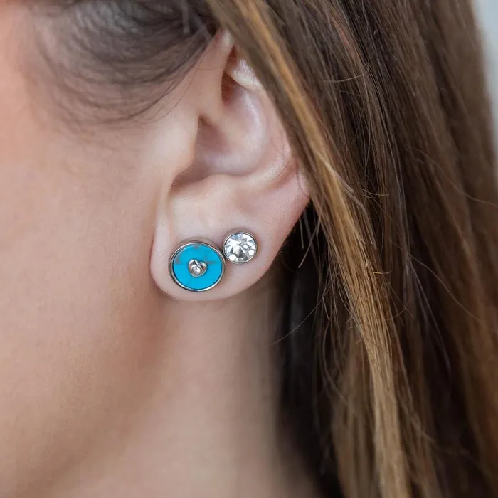 Alex And Ani Earrings Women Heart Crystal Earring Set Reconstituted Turquoise Silver