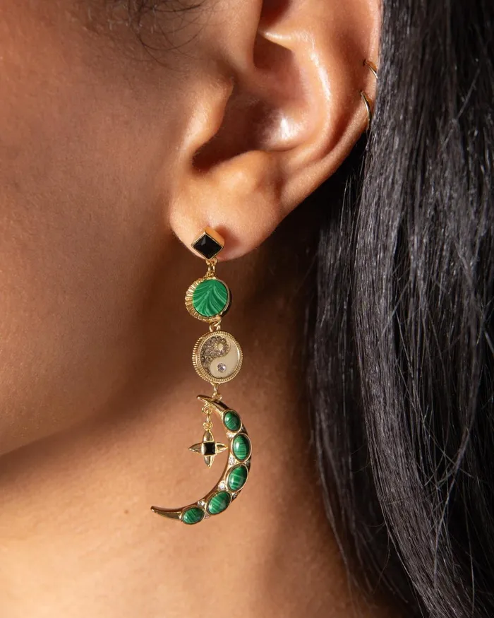 Alex And Ani Earrings Women Malachite Charm Earrings Gold