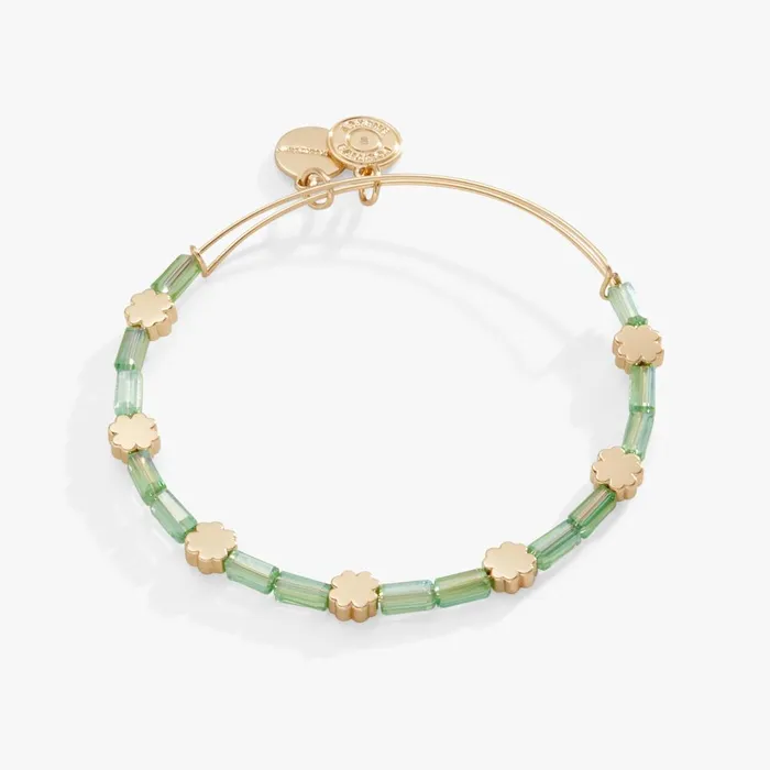 Alex And Ani Iconic Women Clover Crystal Accent Beaded Bangle Bracelet Gold