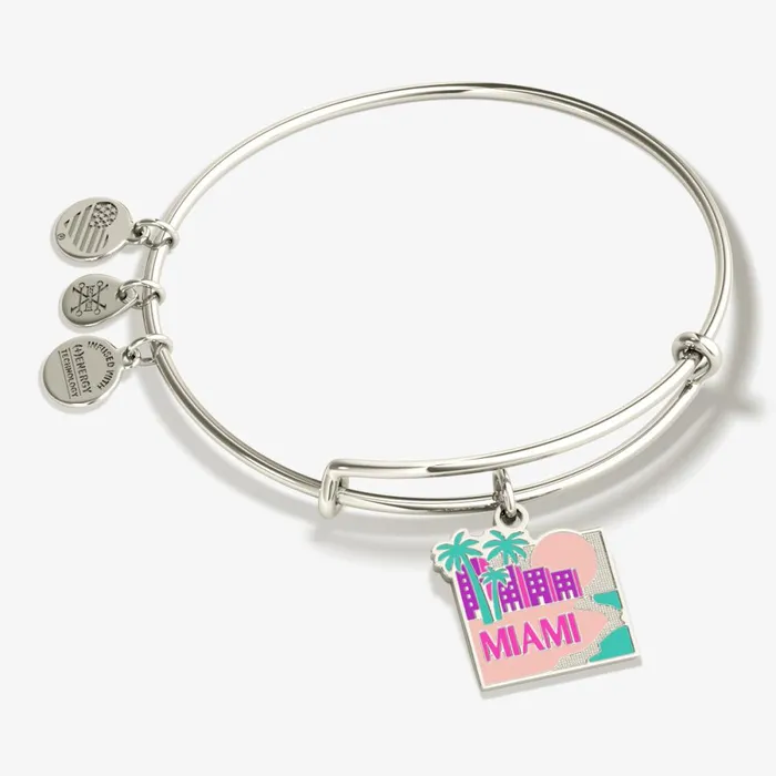 Alex And Ani Iconic Women Miami Charm Bangle Bracelet Shiny Gold