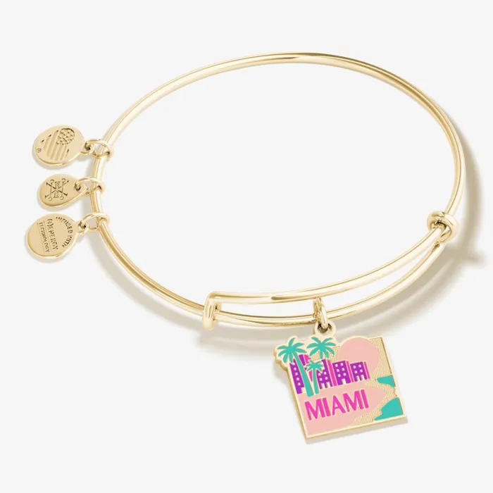 Alex And Ani Iconic Women Miami Charm Bangle Bracelet Shiny Gold