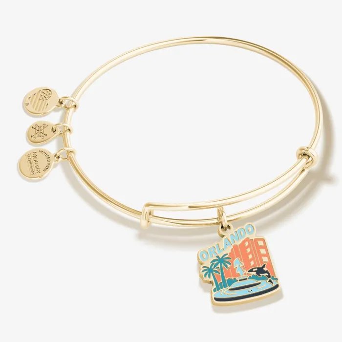 Alex And Ani Iconic Women Orlando Charm Bangle Bracelet Shiny Gold