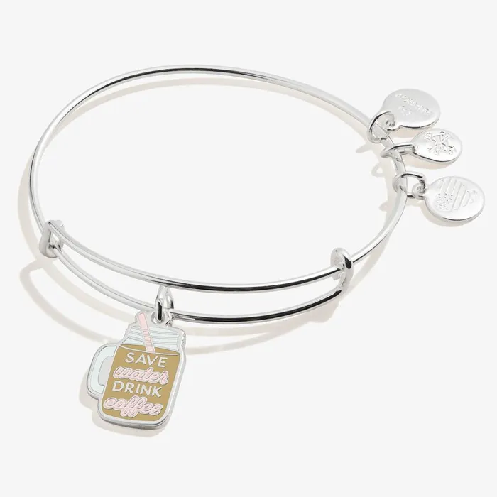 Alex And Ani Iconic Women Save Water Drink Coffee039 Charm Bangle Bracelet Shiny Silver