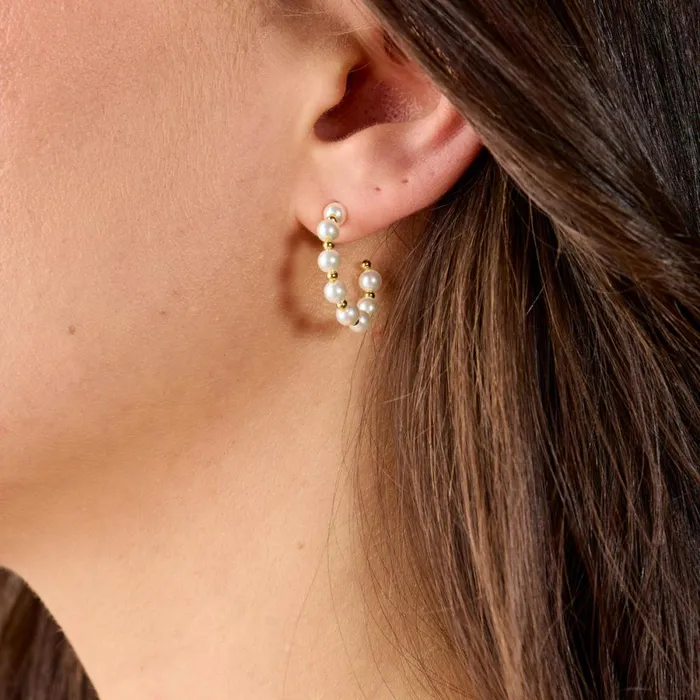 Alex And Ani Jewelry Sets Women Pearl Hoop Daisy Stud Earrings Set Of 3 Gold