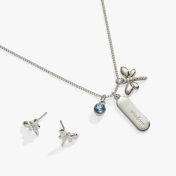 Alex And Ani Jewelry Sets Women Wisdom Crystal And Dragonfly Charm Necklace And Earring Set Silver Alex And Ani Jewelry Sets Women Wisdom Crystal And Dragonfly Charm Necklace And Earring Set Silver