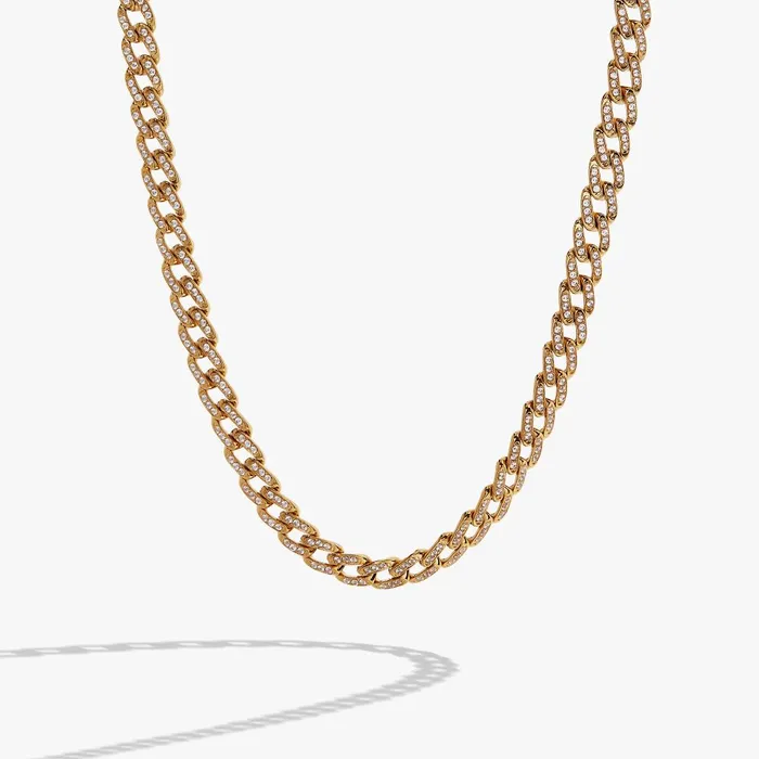 Alex And Ani Necklaces Women Crystal Pave Curb Chain Necklace Stainless Steel Gold