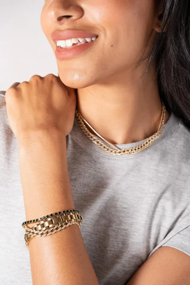 Alex And Ani Necklaces Women Crystal Pave Curb Chain Necklace Stainless Steel Gold
