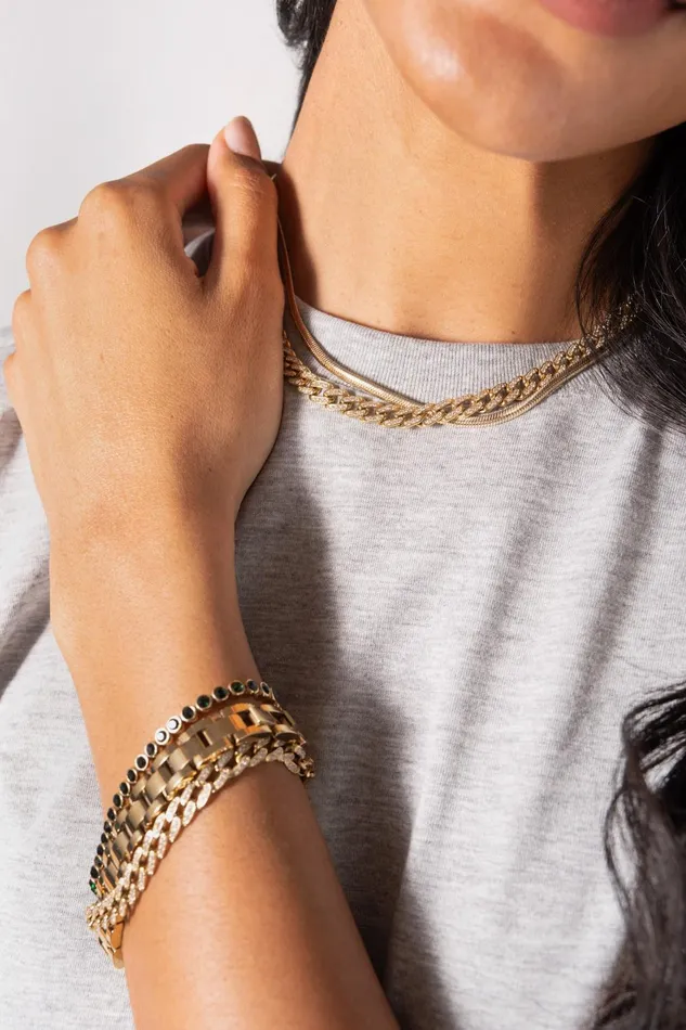 Alex And Ani Necklaces Women Crystal Pave Curb Chain Necklace Stainless Steel Gold