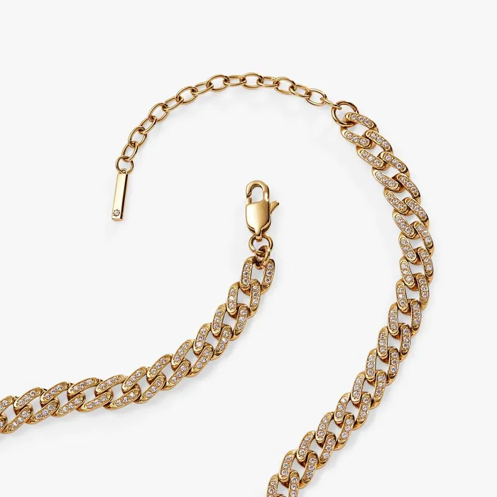 Alex And Ani Necklaces Women Crystal Pave Curb Chain Necklace Stainless Steel Gold