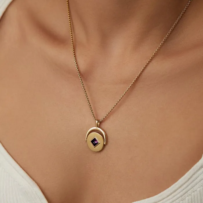 Alex And Ani Necklaces Women February Birthstone And Flower Flip Charm Necklace Stainless Steel Gold