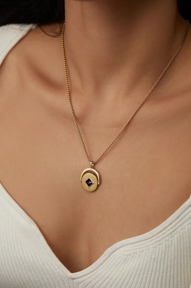Alex And Ani Necklaces Women February Birthstone And Flower Flip Charm Necklace Stainless Steel Gold
