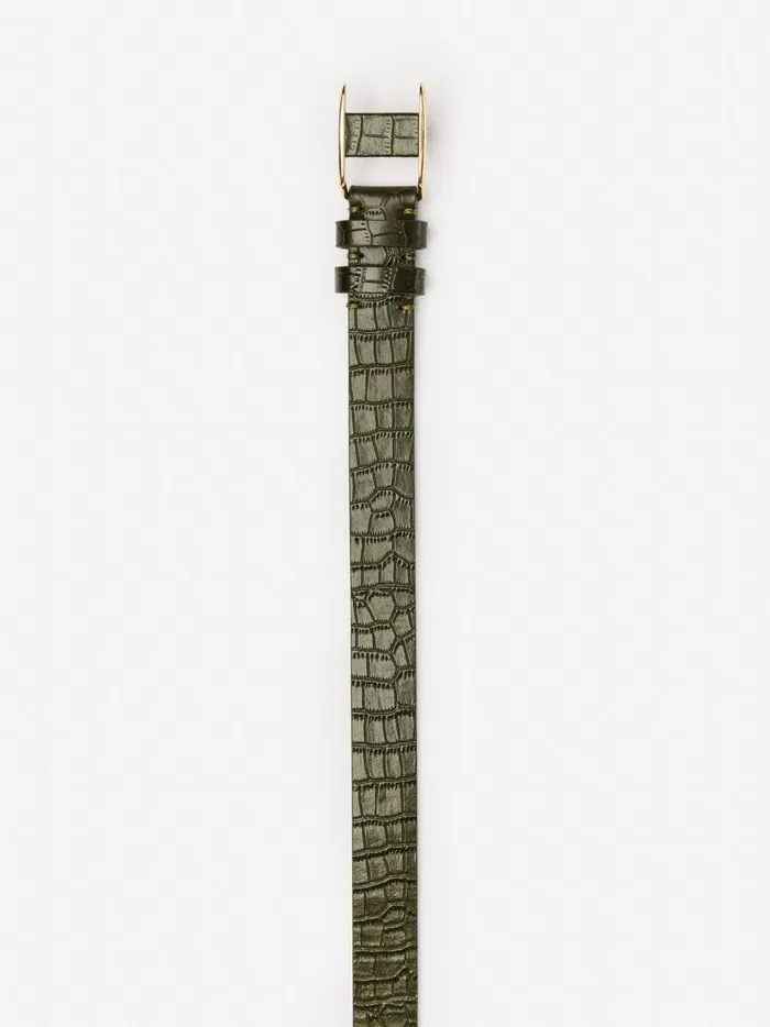 Allegra Leather Belt In Croc Olive Women JMcLaughlin Belts Allegra Leather Belt In Croc Olive Women JMcLaughlin Belts