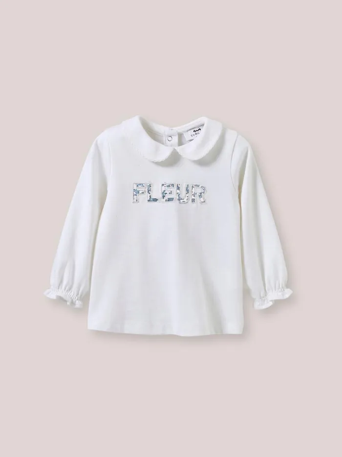 Baby Baby Girl Cyrillus Organic Cotton TShirt Trim Made With Liberty Fabric Blanc Doux