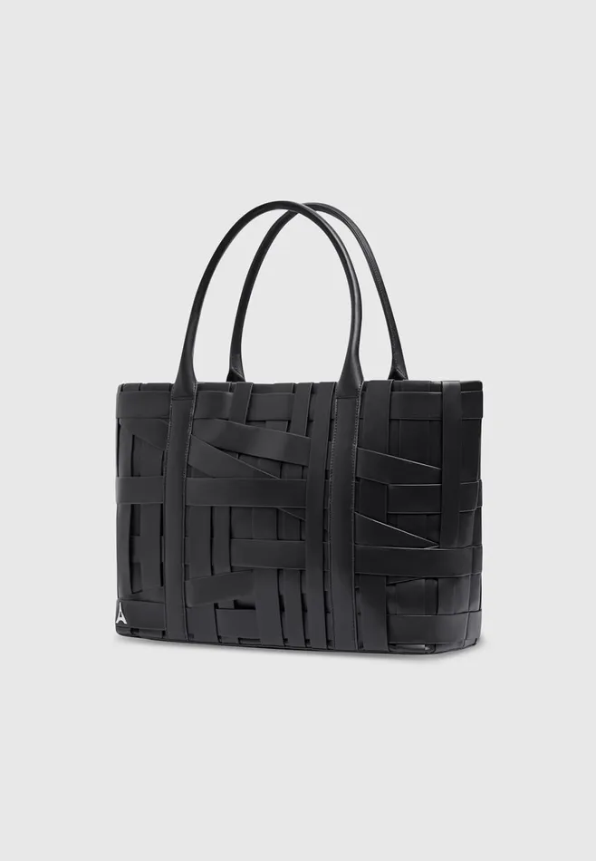 Bags Women Manire De Voir Leather Woven Tote Bag Black