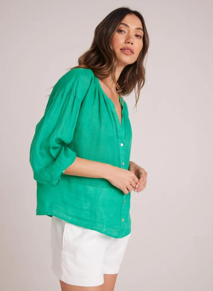 Bella Dahl Long Sleeve Shirred Neck Blouse 8211 Tropical Green 8211 Women Bella Dahl Long Sleeve Shirred Neck Blouse 8211 Tropical Green 8211 Women