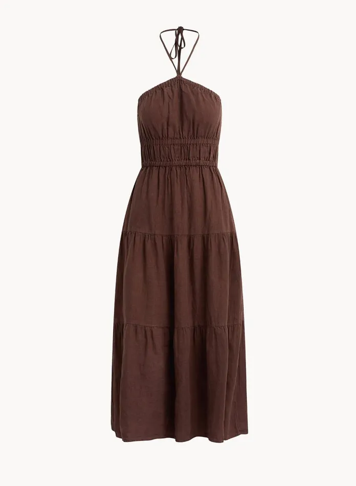 Bella Dahl Midi Dresses Gathered Halter Midi Dress 8211 Cocoa Cabana 8211 Women