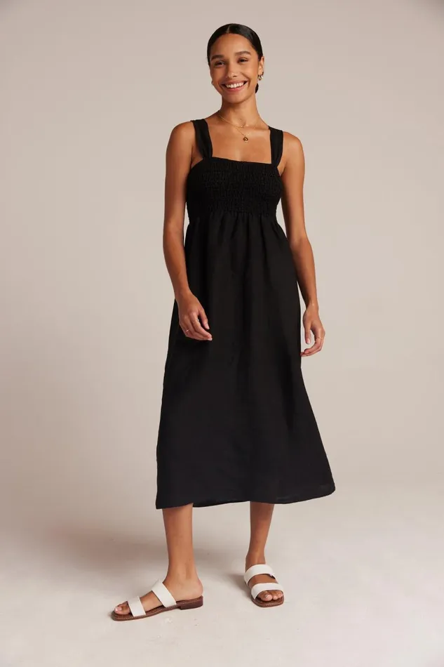 Bella Dahl Midi Dresses Smocked Linen Midi Dress 8211 Black 8211 Women Bella Dahl Midi Dresses Smocked Linen Midi Dress 8211 Black 8211 Women