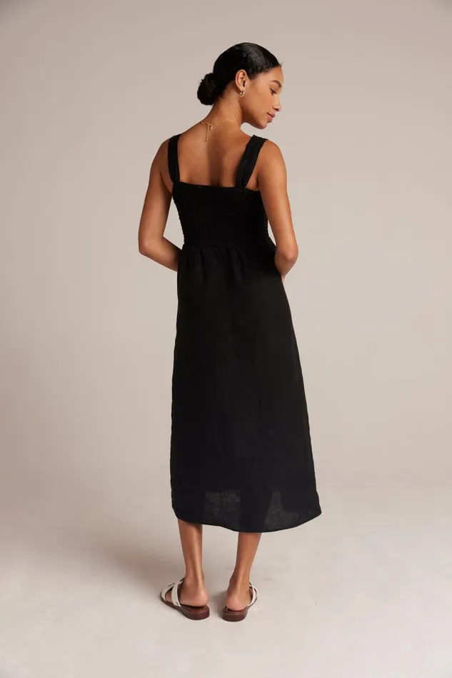 Bella Dahl Midi Dresses Smocked Linen Midi Dress 8211 Black 8211 Women Bella Dahl Midi Dresses Smocked Linen Midi Dress 8211 Black 8211 Women
