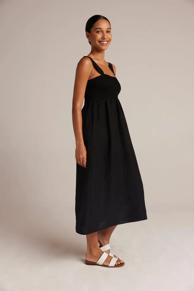 Bella Dahl Midi Dresses Smocked Linen Midi Dress 8211 Black 8211 Women Bella Dahl Midi Dresses Smocked Linen Midi Dress 8211 Black 8211 Women