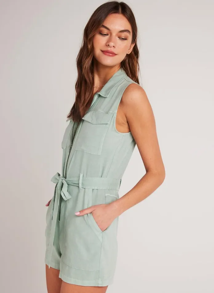 Bella Dahl Rompers and Jumpsuits Zip Front Romper 8211 Oasis Green 8211 Women Bella Dahl Rompers and Jumpsuits Zip Front Romper 8211 Oasis Green 8211 Women