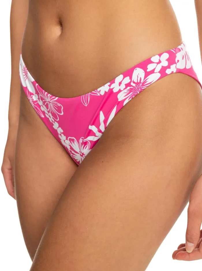 Bikinis Women Roxy Printed Beach Classics Cheeky Bikini Bottoms Shocking Pink Hello Aloha
