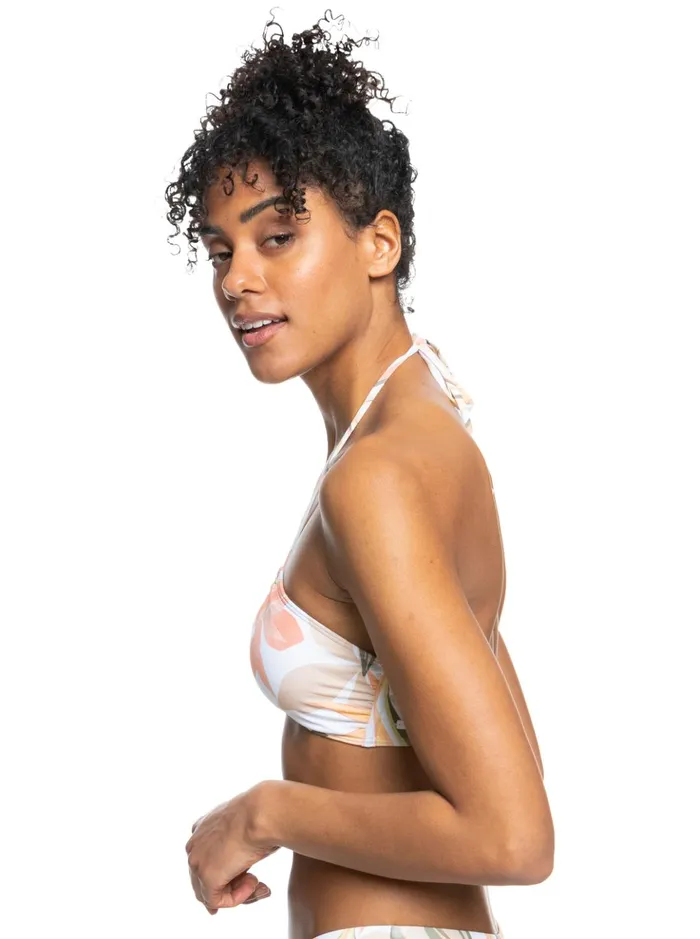 Bikinis Women Roxy Printed Beach Classics Triangle Bikini Top Bright White Subtly Salty Flat